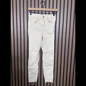 Free People Jeans 26 Womens Ivory Skinny Ankle Frayed Hem High Rise